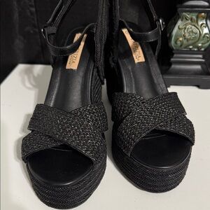 Platform Espadrille Wedge Sandals - Black